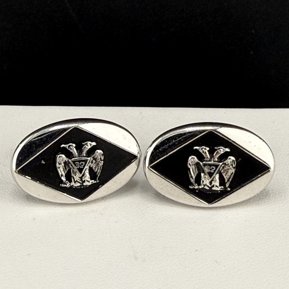 Vintage Swank Cufflinks Silver Tone Masonic Scottish Rite Double‎ Eagle 32nd